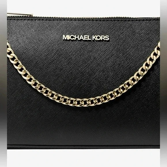 Michael Kors Jet Set Crossbody Bag Medium Saffiano Leather Chain - Black - Picture 5 of 5